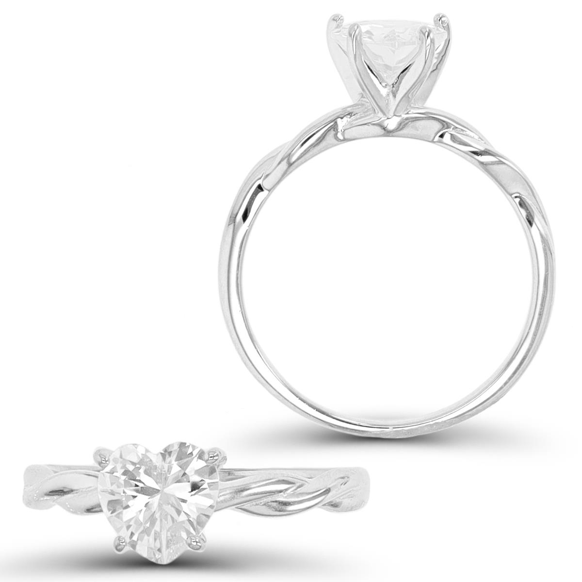 Sterling Silver Rhodium 7mm Heart White CZ Solitaire Polished Engagement  Ring