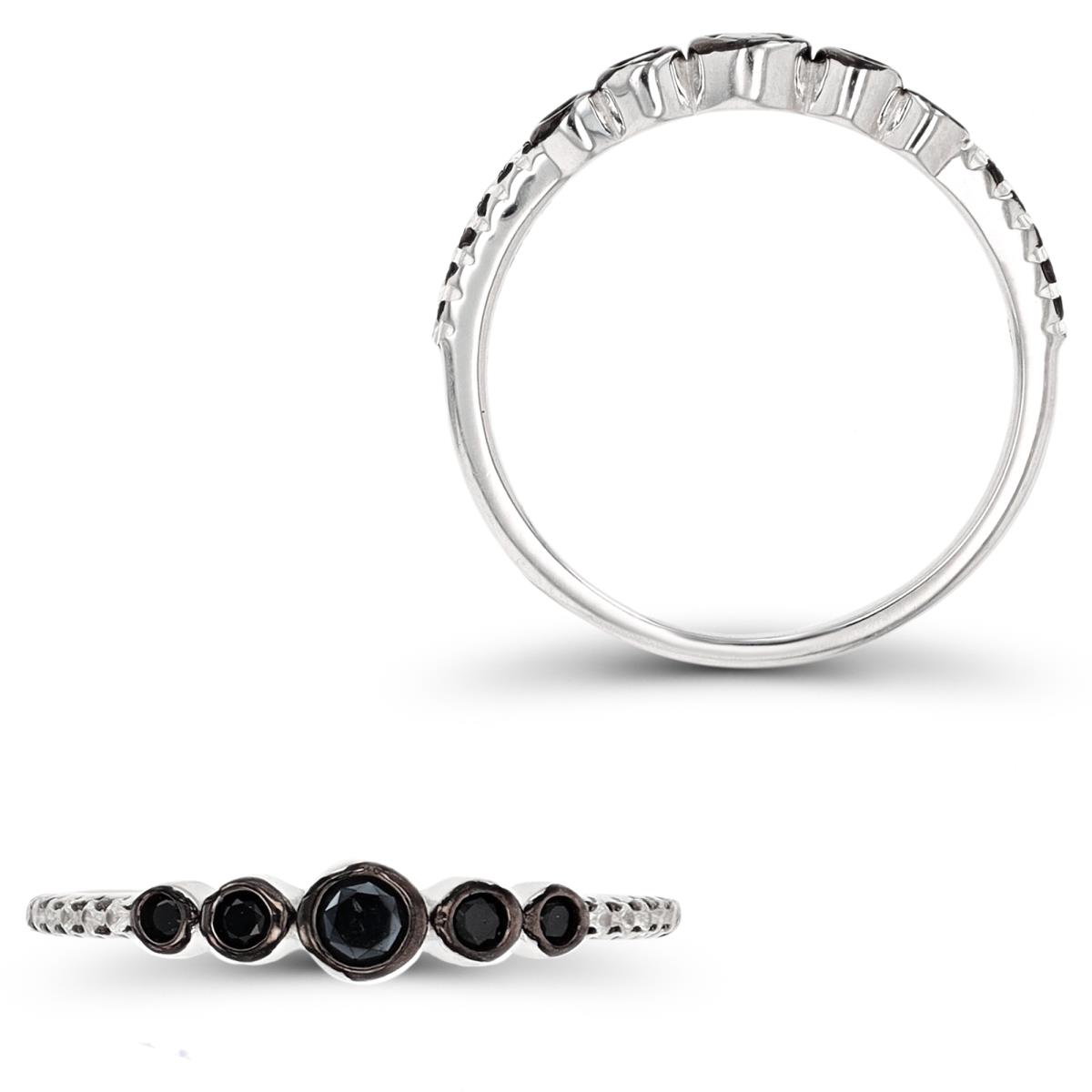 Sterling Silver Rhodium & Black 2.2mm Bezel Black Spinel & White Zircone  Fashion Ring