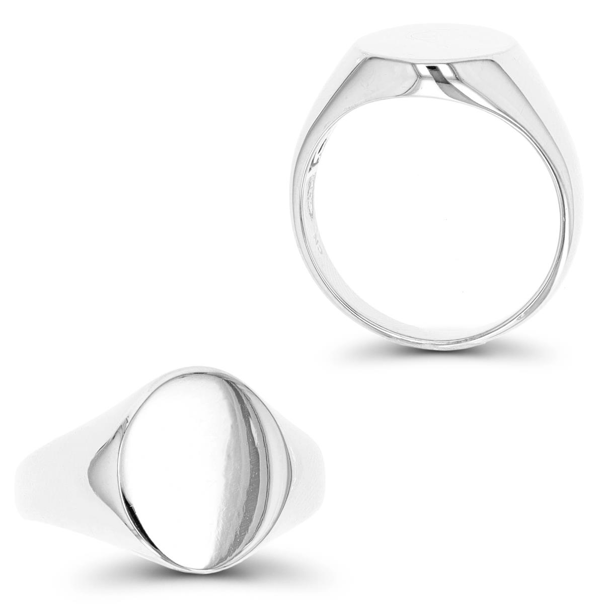 Sterling Silver Rhodium 14.5mm Polished  Oval Signet Ring