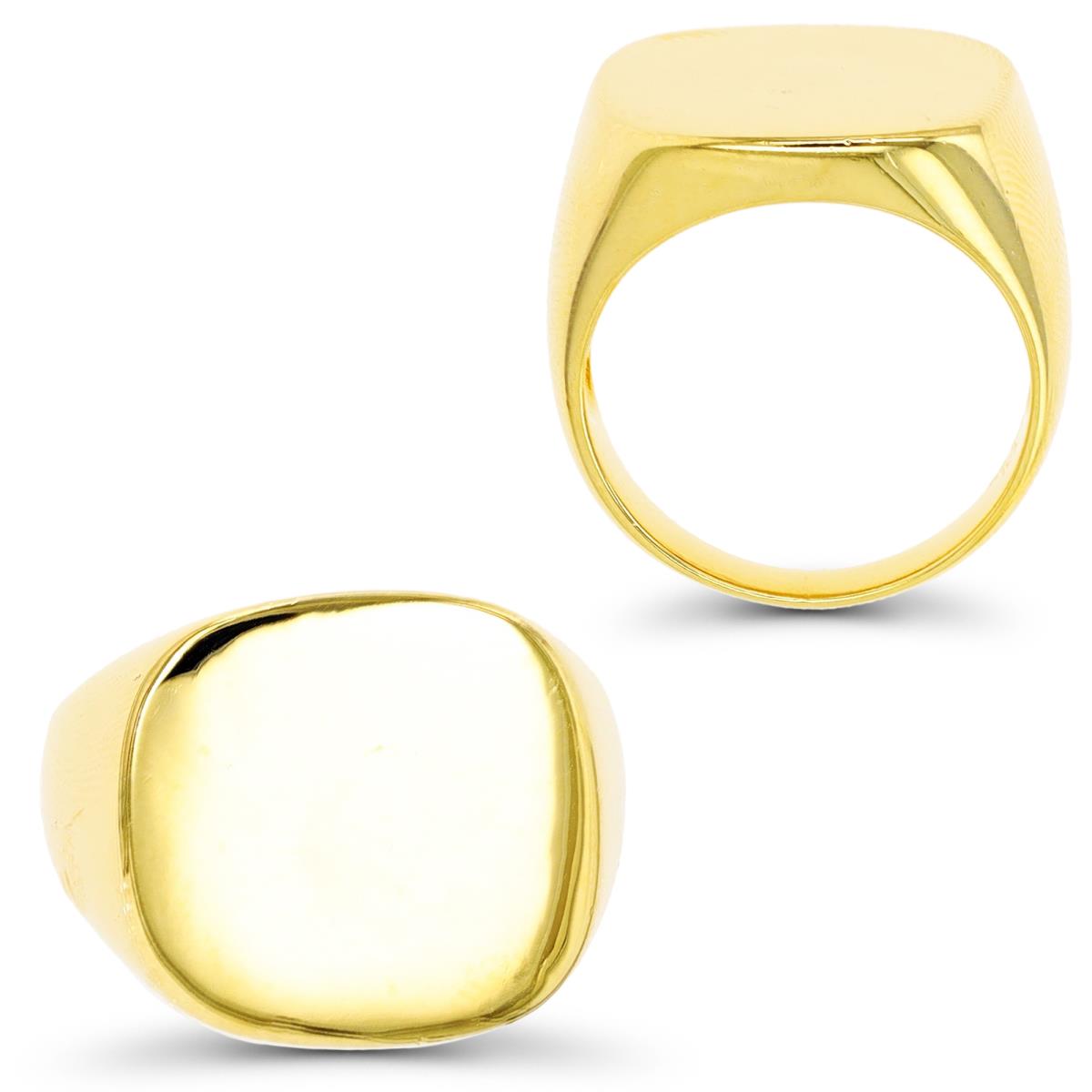 Sterling Silver Yellow 1 Micron 17.5mm Polished Cushion Signet Ring