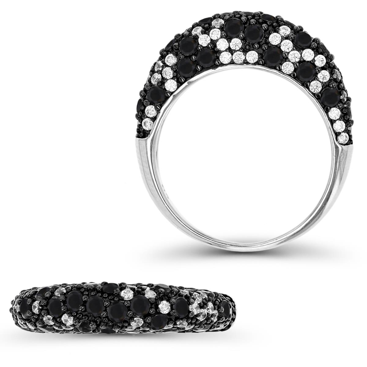 Sterling Silver Rhodium & Black 5mm Black Spinel & White Zircone Fashion Ring