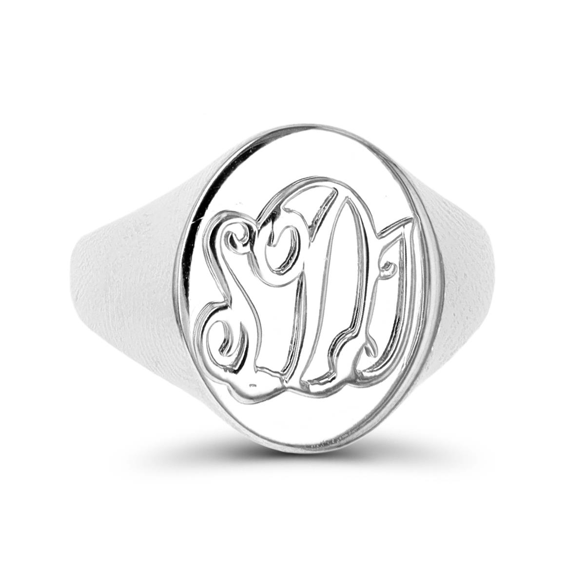 Sterling Silver Rhodium 15.5mm Textured Initials Signet Ring