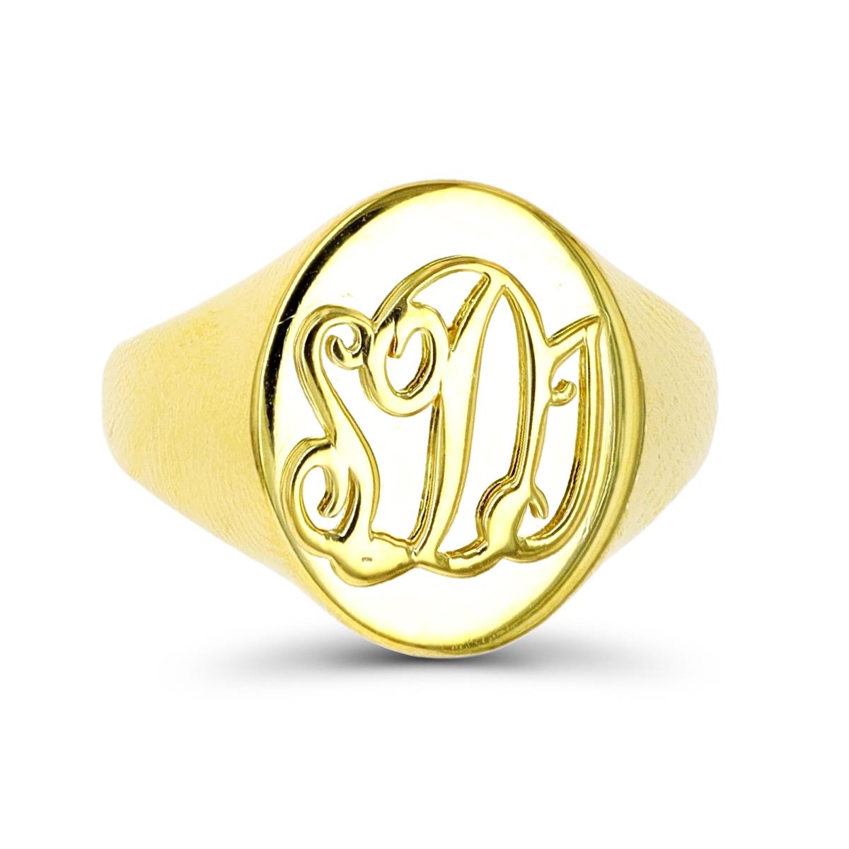 Sterling Silver Yellow 1 Micron 15.5mm Textured Initials Signet Ring
