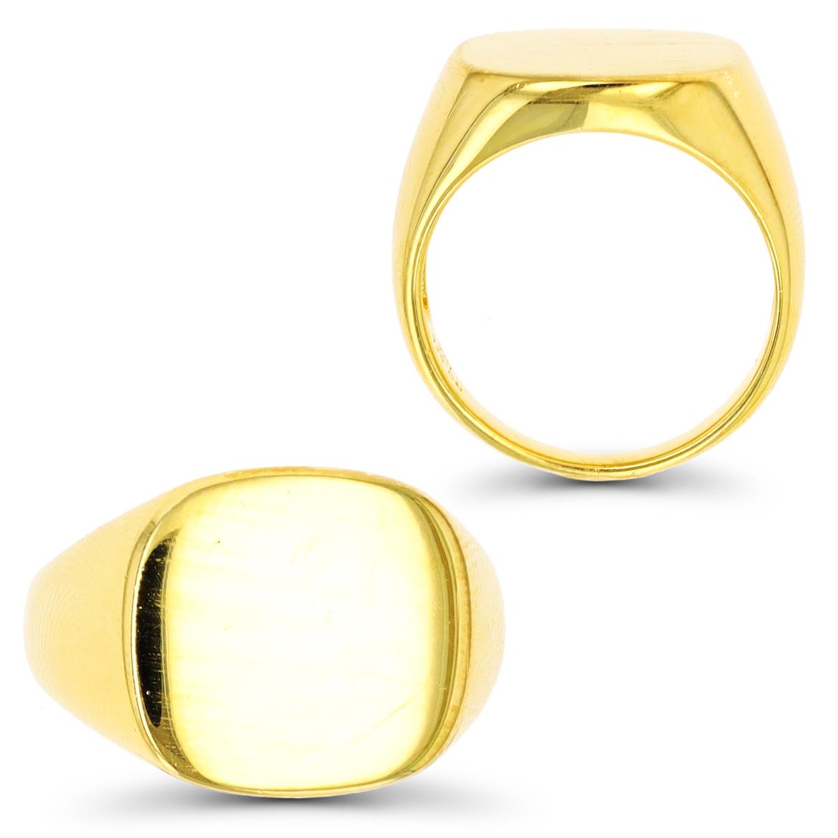 Sterling Silver Yellow 1 Micron 15mm Cushion Polished Signet Ring