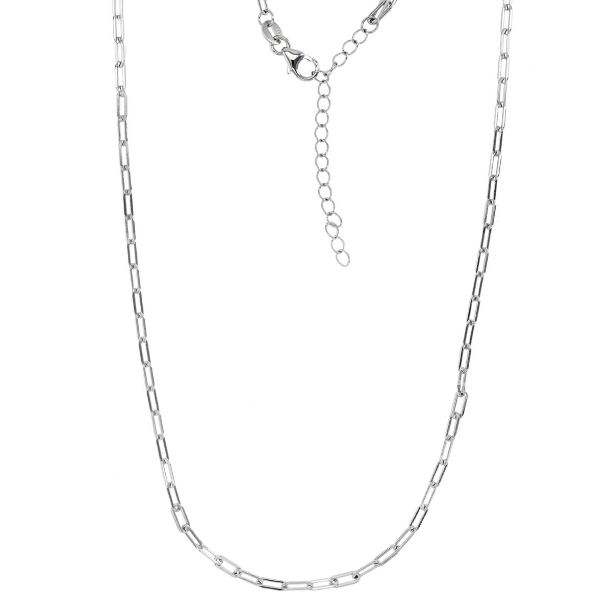 Sterling Silver Rhodium 2.5x6mm Paperclip 16"+2" Chain