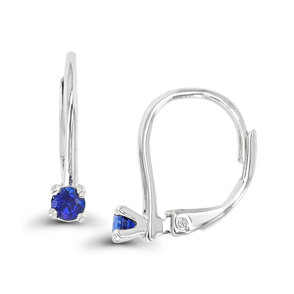 14K White Gold 3mm Created Blue Sapphire LeverBack Earring