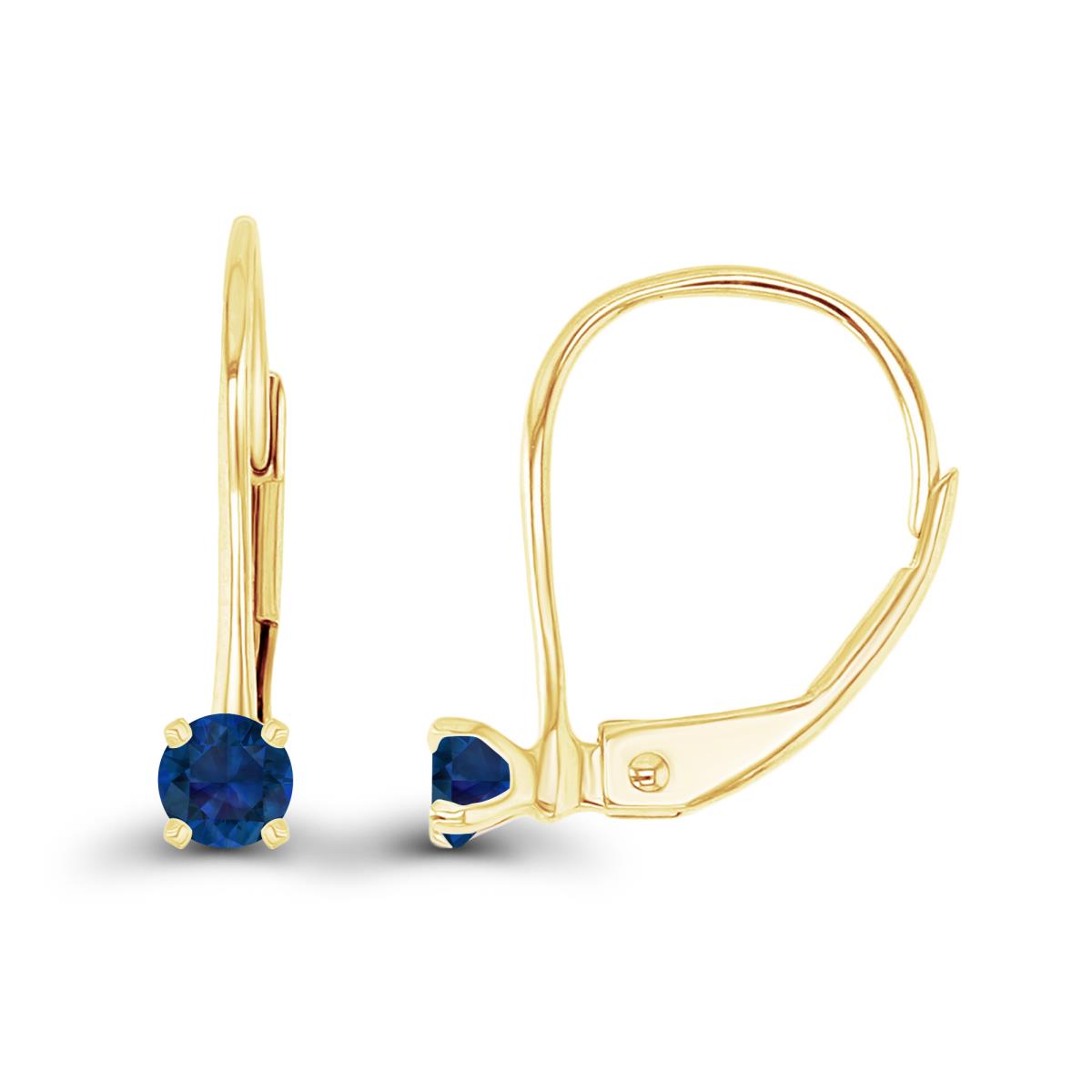 14K Yellow Gold 3mm Created Blue Sapphire LeverBack Earring