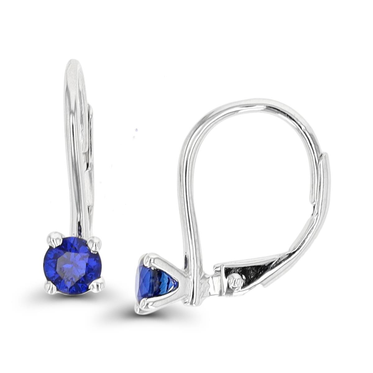 14K White Gold 4mm Created Blue Sapphire LeverBack Earring