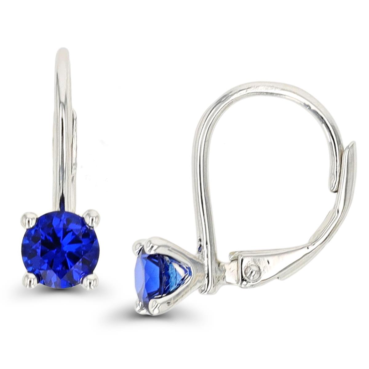 14K White Gold 5mm Created Blue Sapphire LeverBack Earring