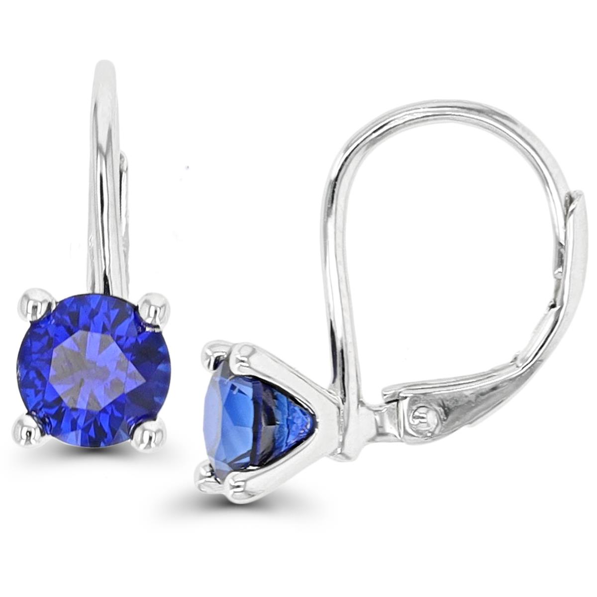 Sterling Silver Rhodium 6mm Created Blue Sapphire LeverBack Earring