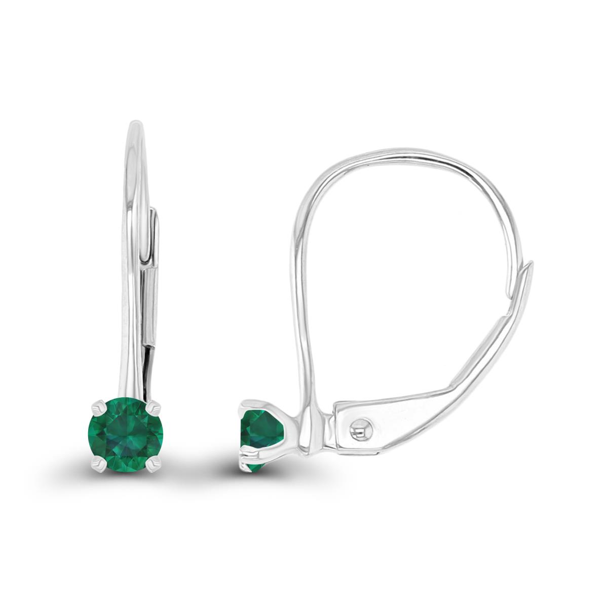 14K White Gold 3mm Created Emerald LeverBack Earring
