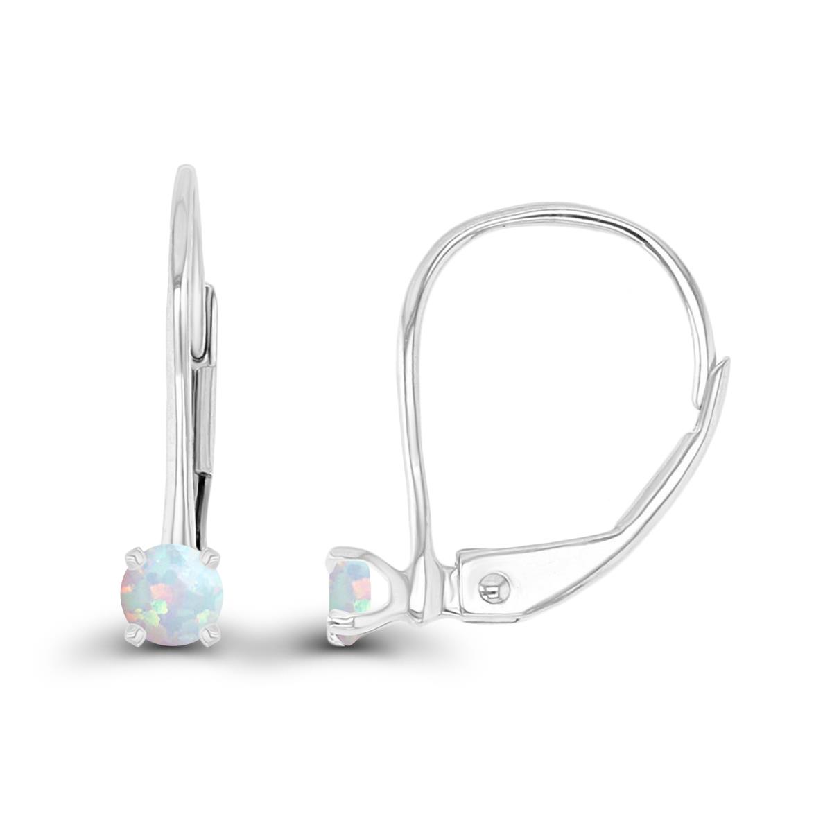 14K White Gold 3mm Created Opal LeverBack Earring
