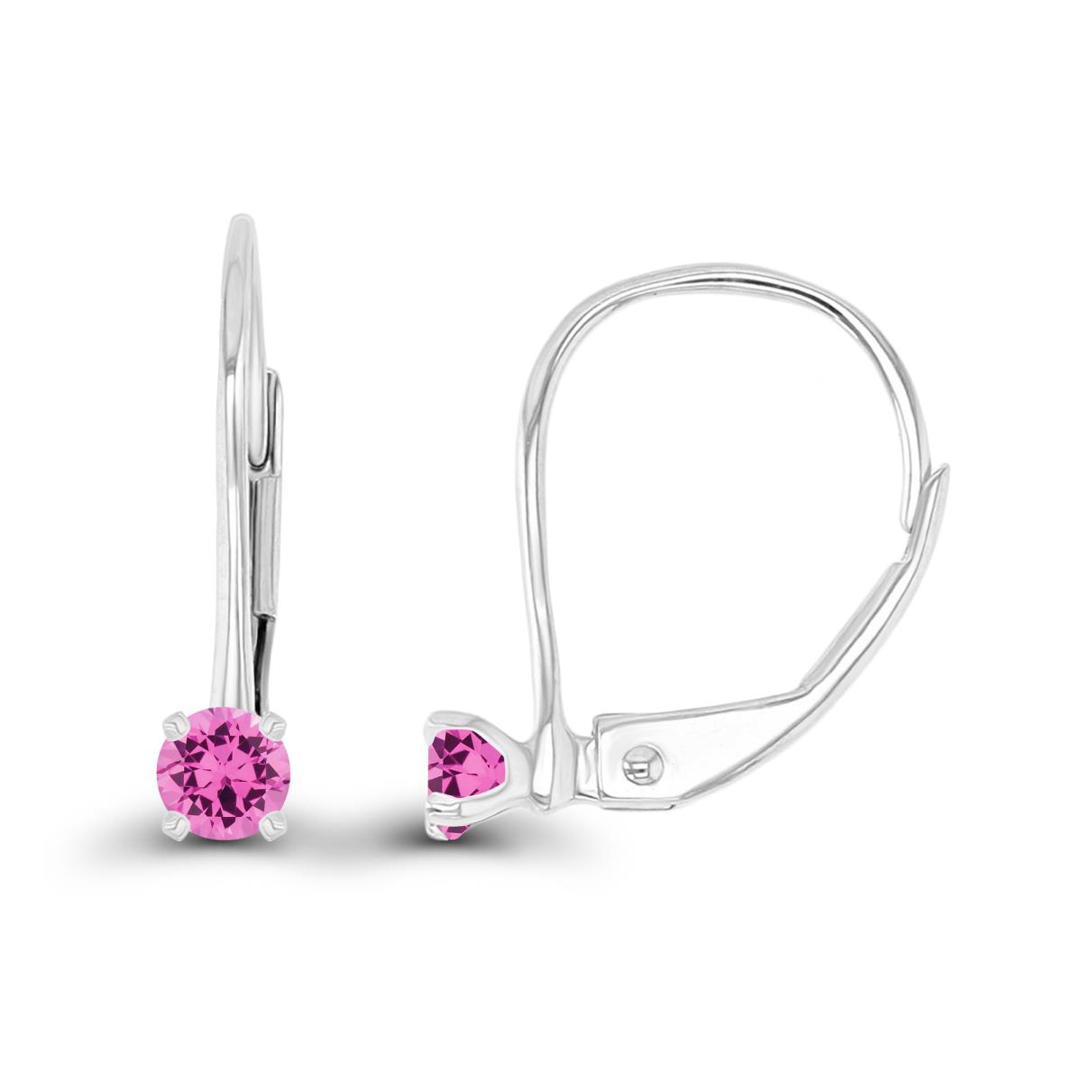 14K White Gold 3mm Created Pink Sapphire LeverBack Earring