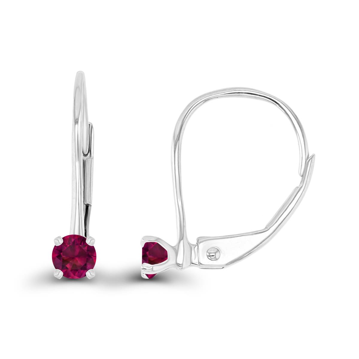 14K White Gold 3mm Created Ruby LeverBack Earring