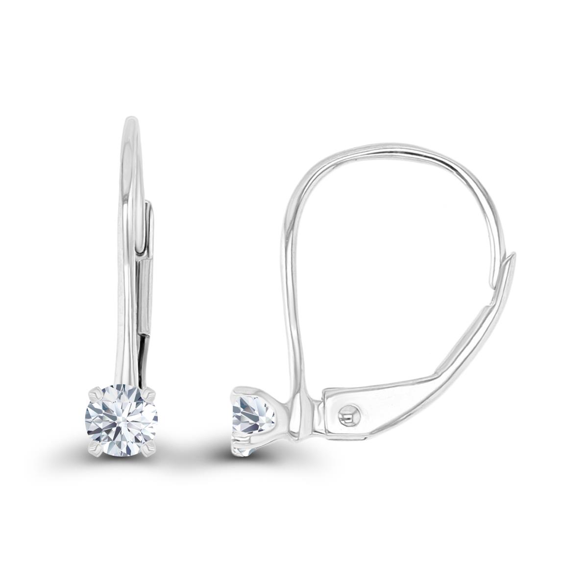 14K White Gold 3mm Created White Sapphire LeverBack Earring