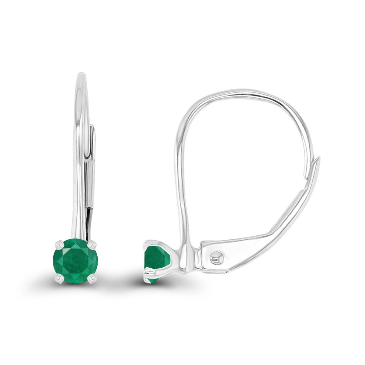 14K White Gold 3mm Emerald LeverBack Earring