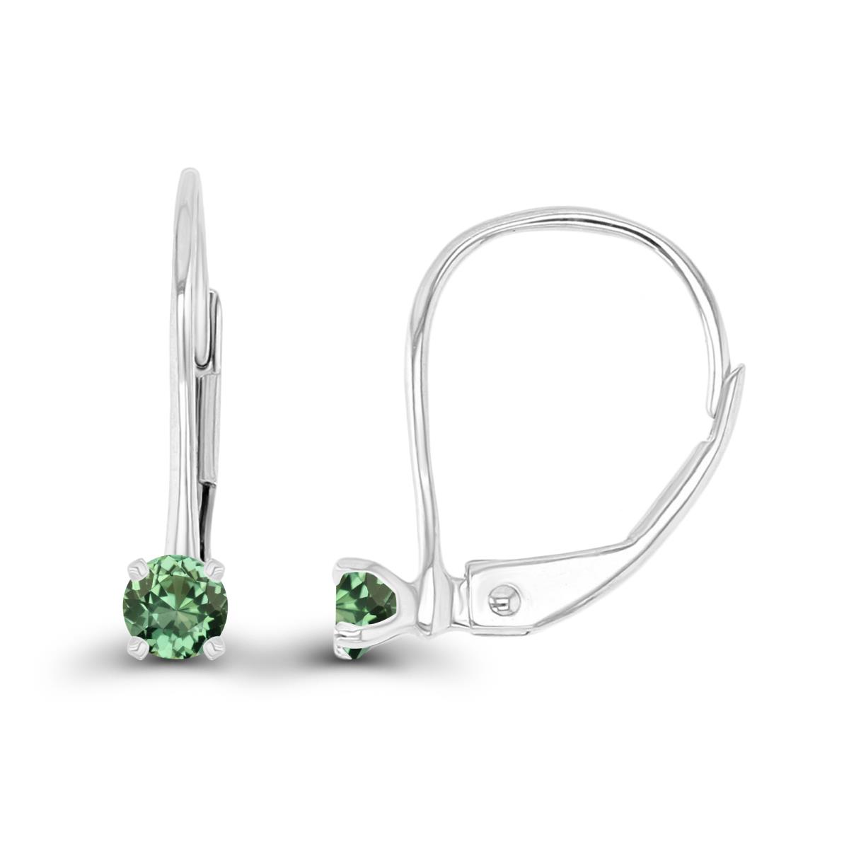 14K White Gold 3mm Created Green Sapphire LeverBack Earring