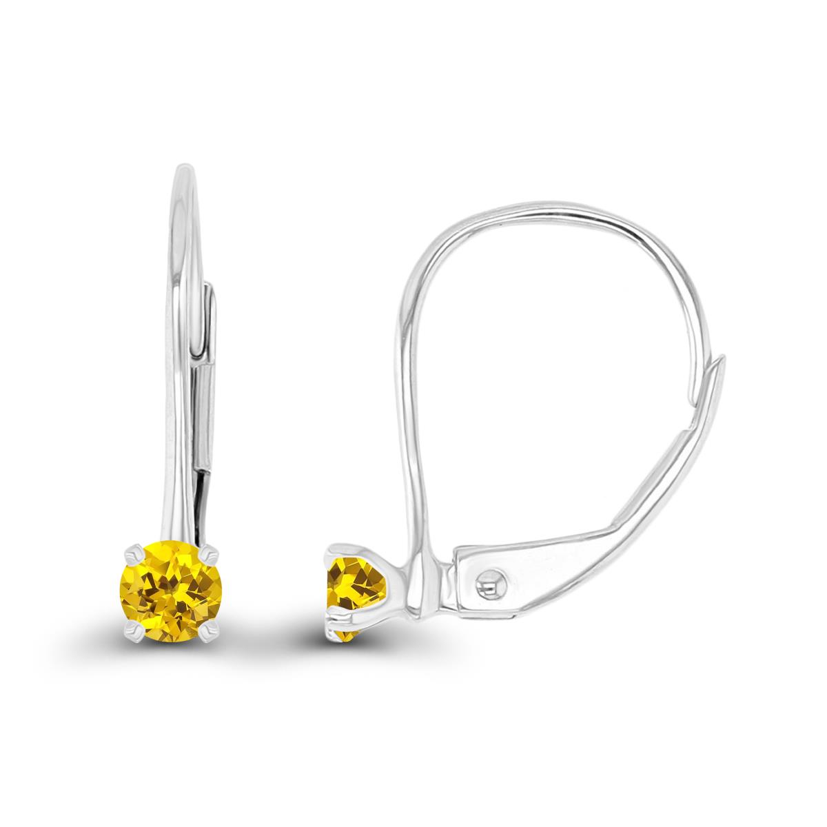 14K White Gold 3mm Created Yellow Sapphire LeverBack Earring