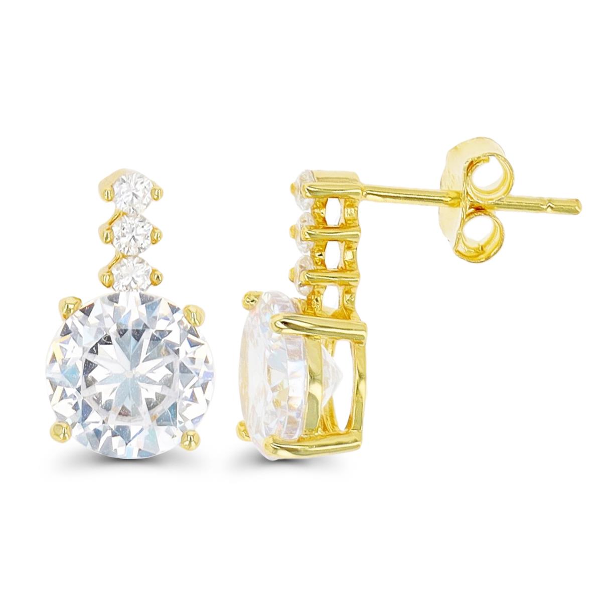 Sterling Silver Yellow 1-Micron 8mm Rd CZ Drop Earring