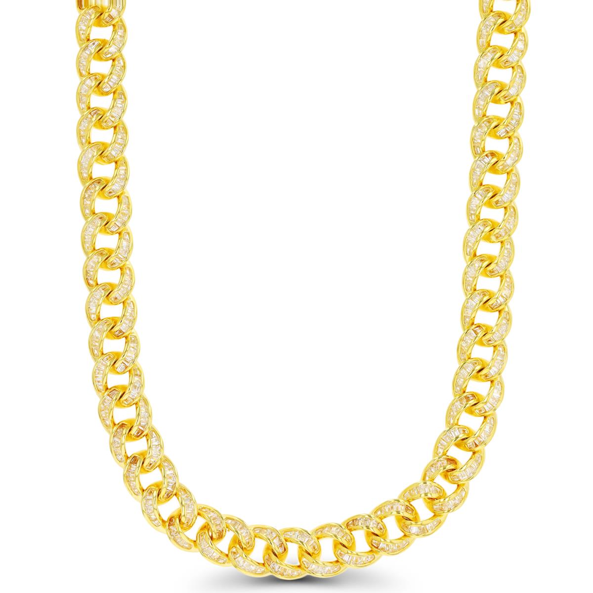 Sterling Silver Yellow 8mm Pave Baguette Cuban 24" Chain