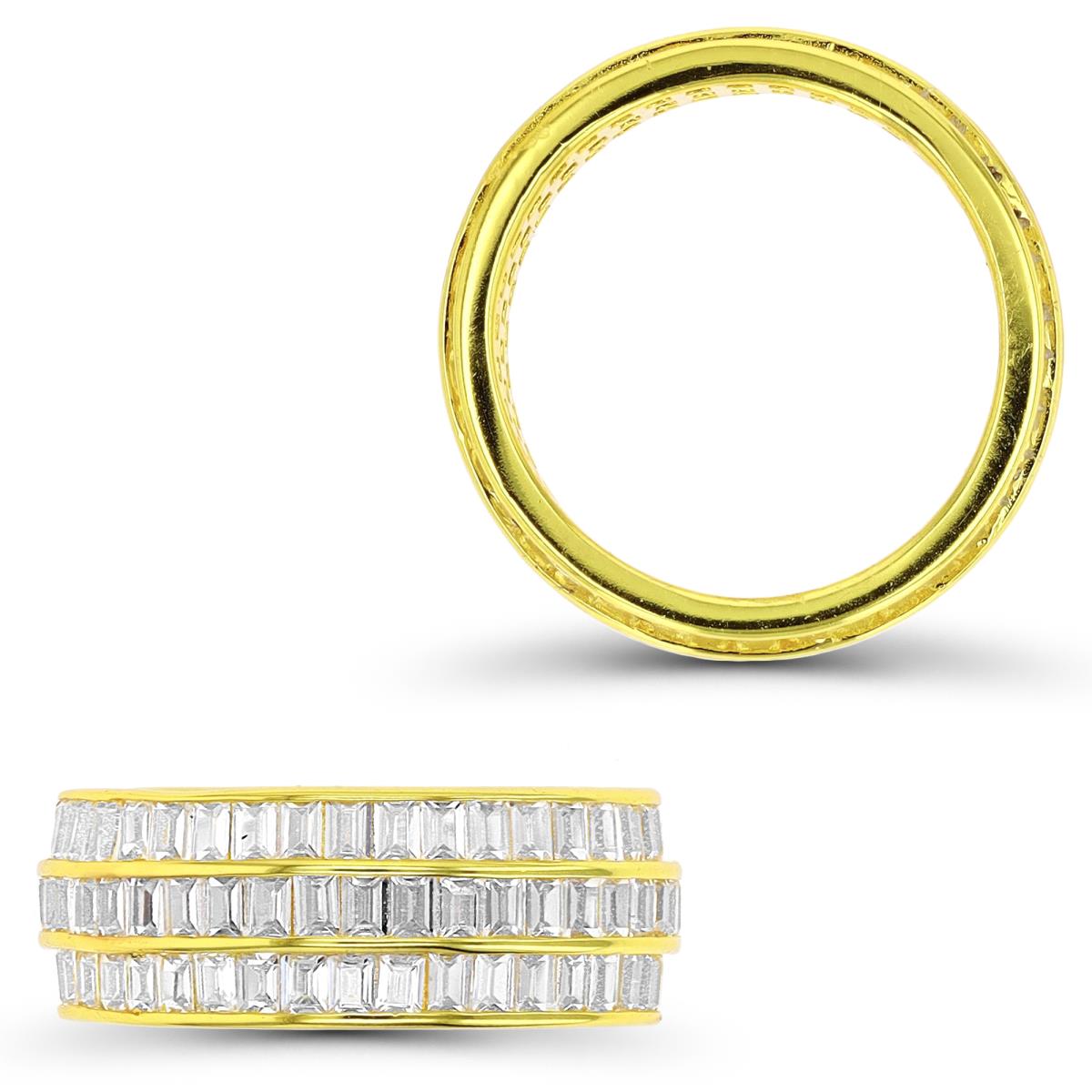 Sterling Silver Yellow 1-Micron 8mm  Triple Row Baguette CZ Eternity Ring
