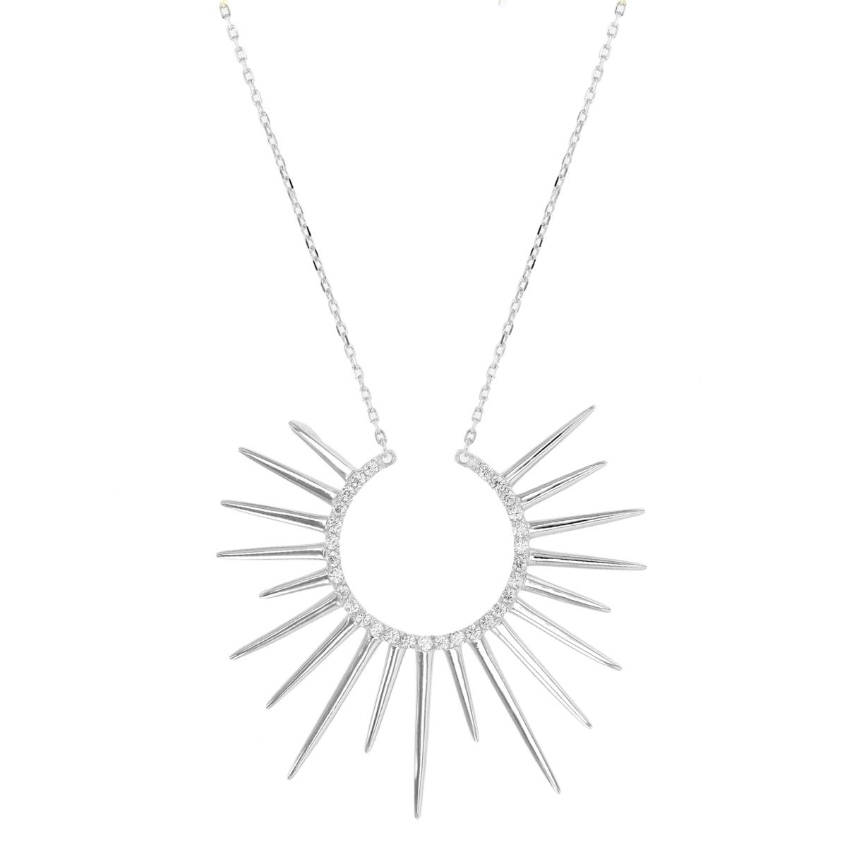 Sterling Silver Rhodium Spiky Sun 16"+2" Necklace