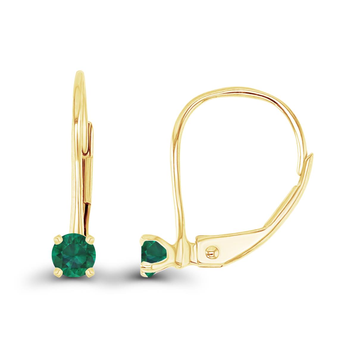 14K Yellow Gold 3mm Created Emerald LeverBack Earring
