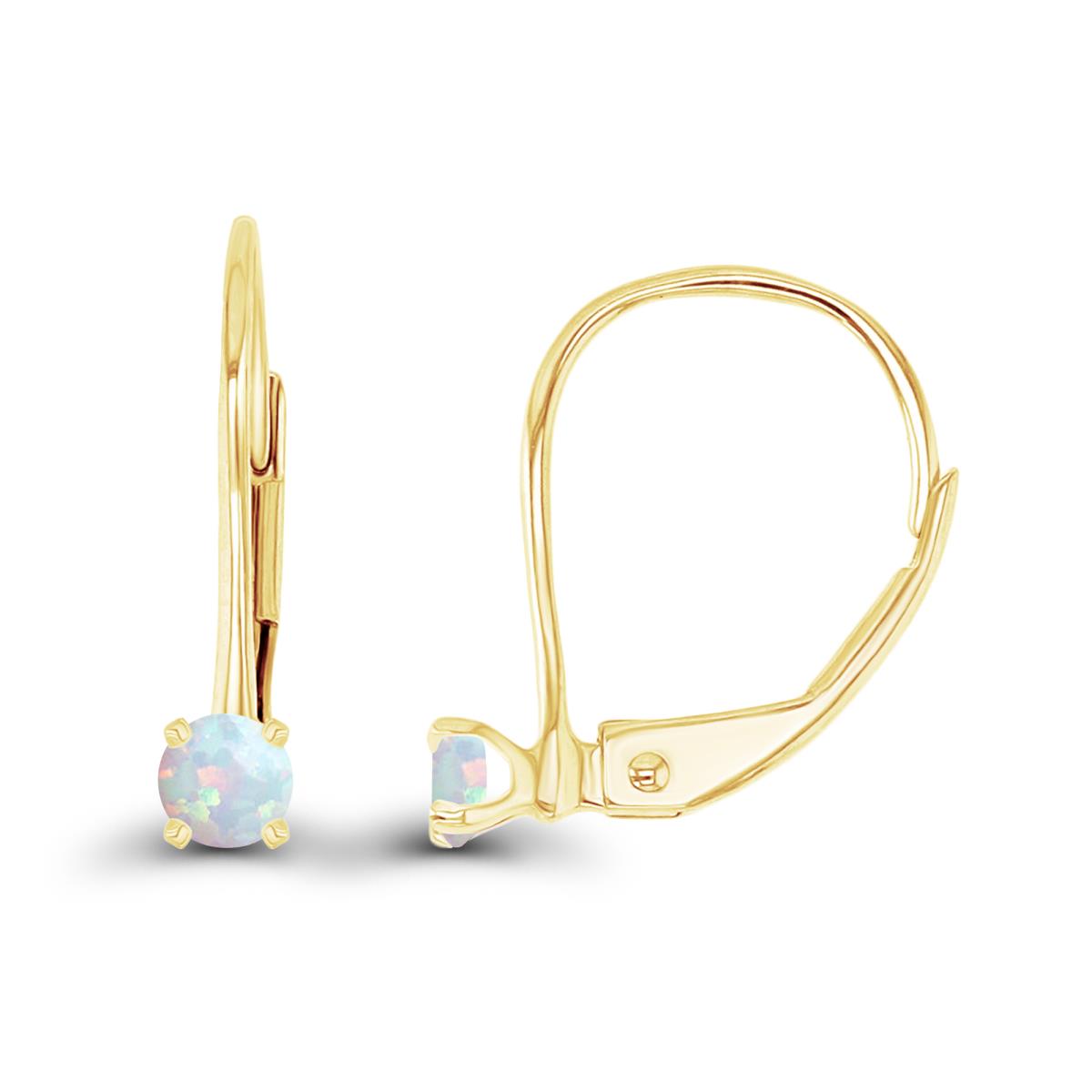 14K Yellow Gold 3mm Created Opal LeverBack Earring