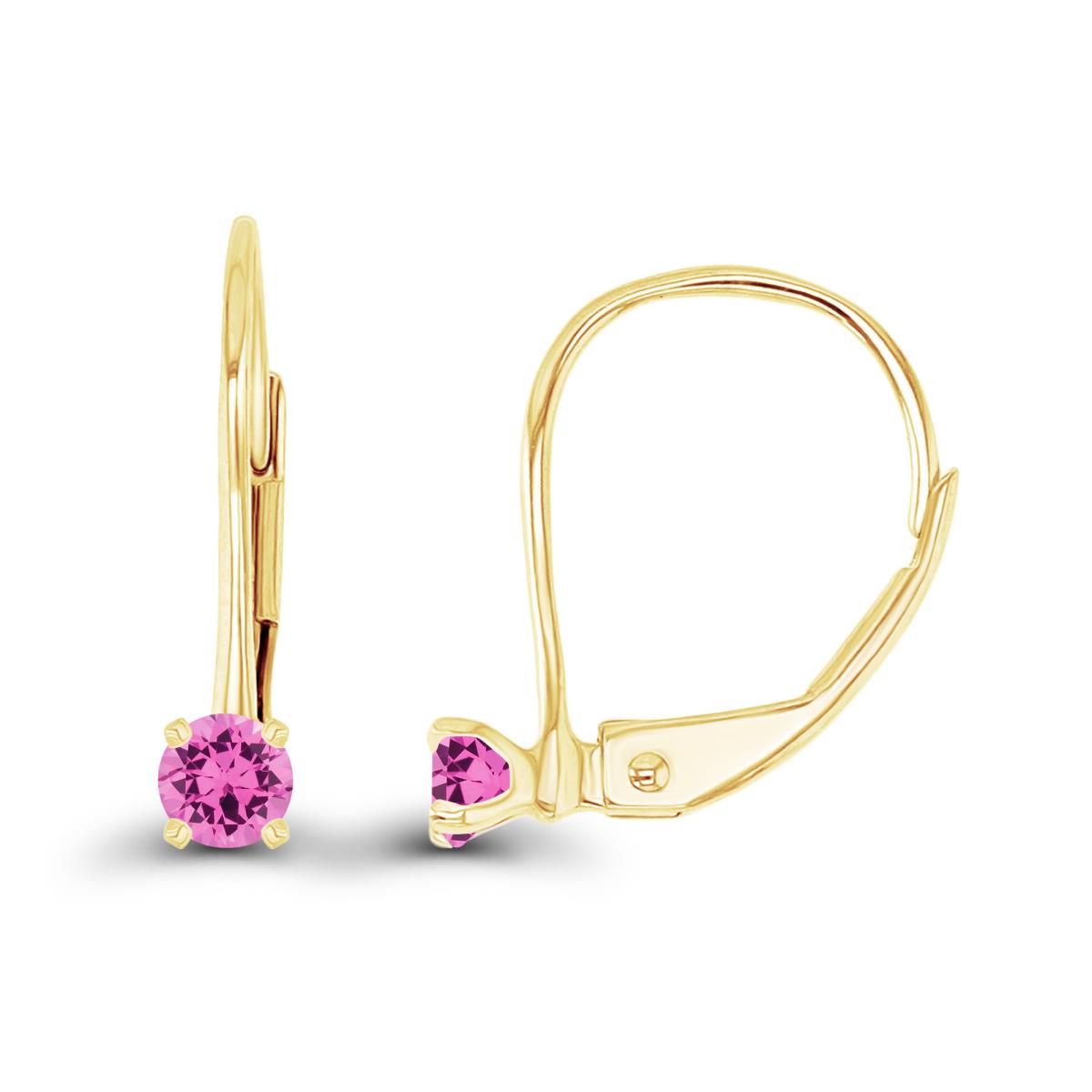 14K Yellow Gold 3mm Created Pink Sapphire LeverBack Earring