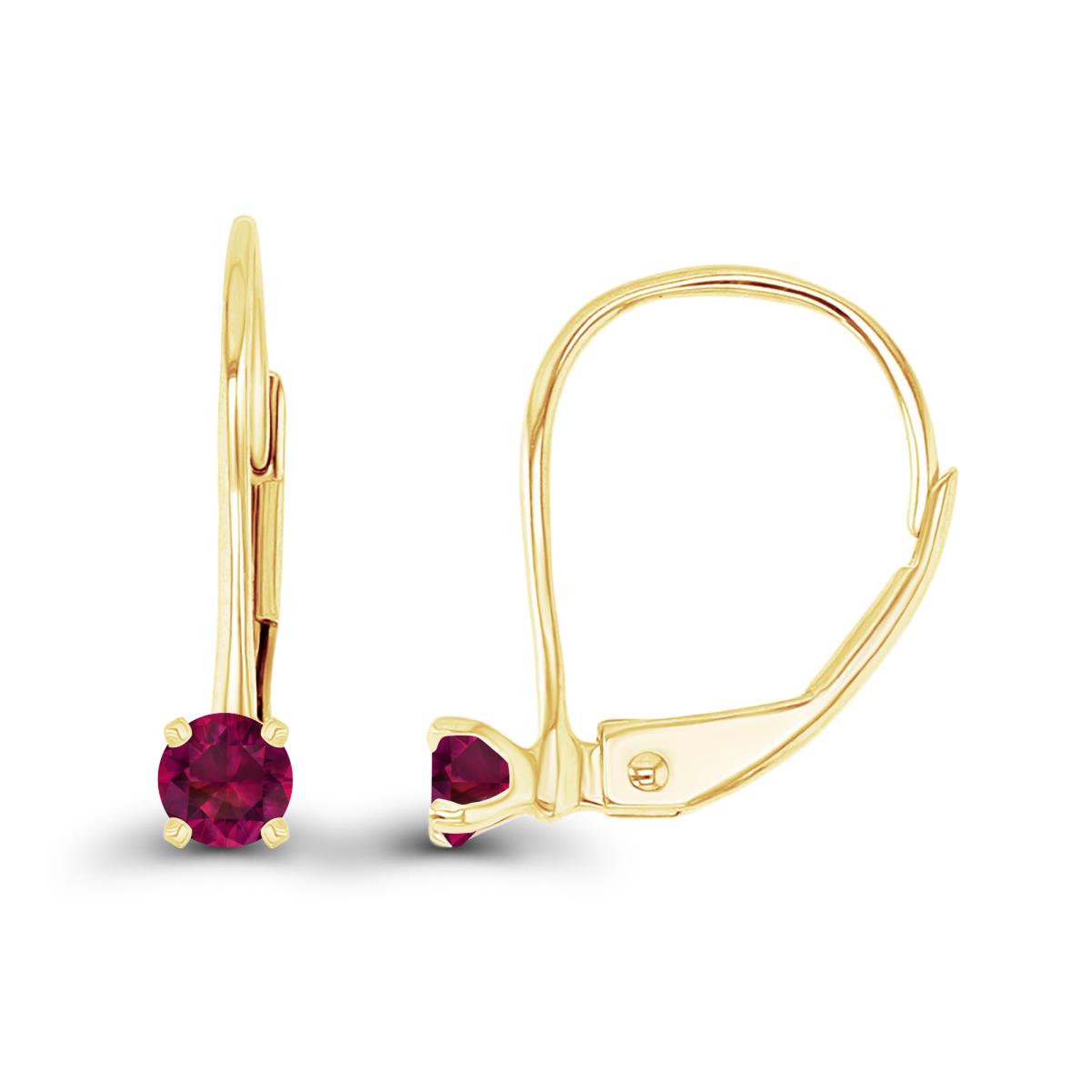 14K Yellow Gold 3mm Created Ruby LeverBack Earring