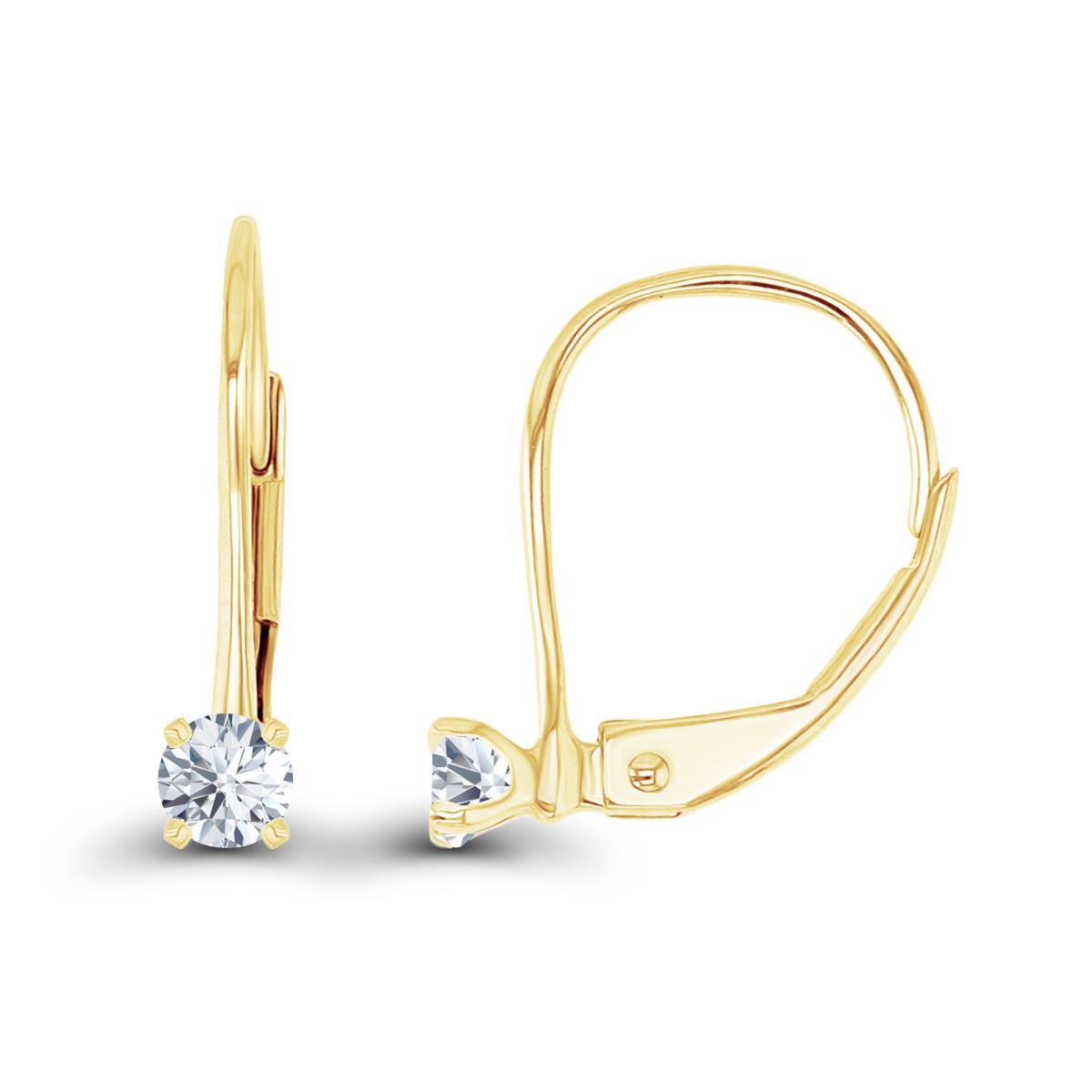 14K Yellow Gold 3mm Created White Sapphire LeverBack Earring