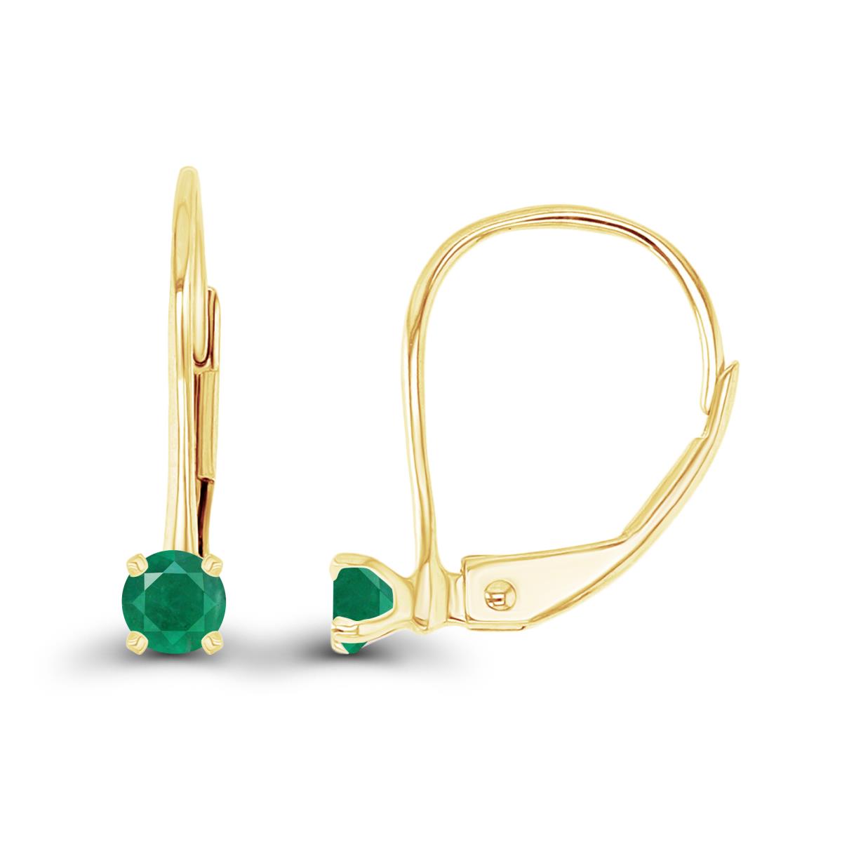 14K Yellow Gold 3mm Emerald LeverBack Earring