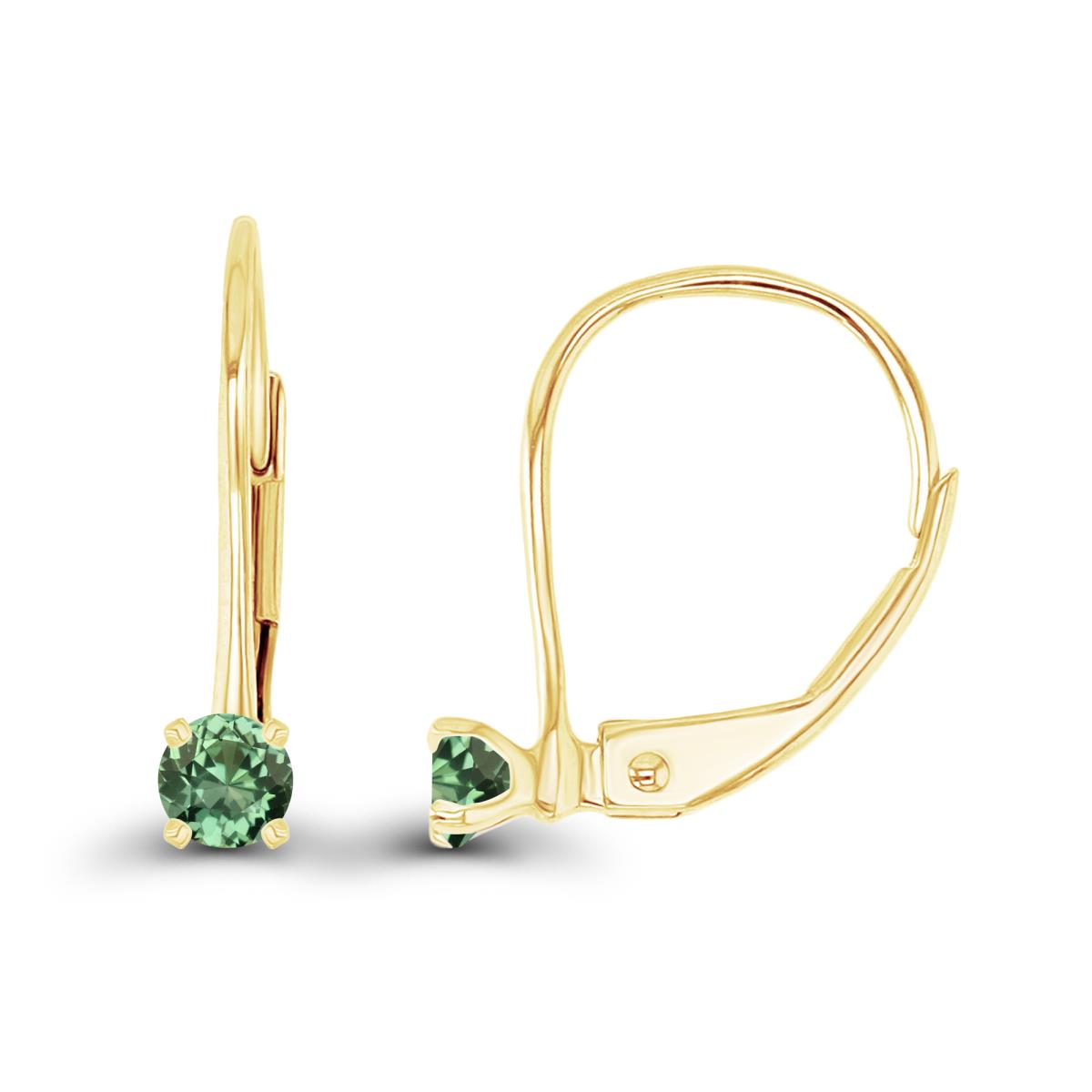 14K Yellow Gold 3mm Created Green Sapphire LeverBack Earring