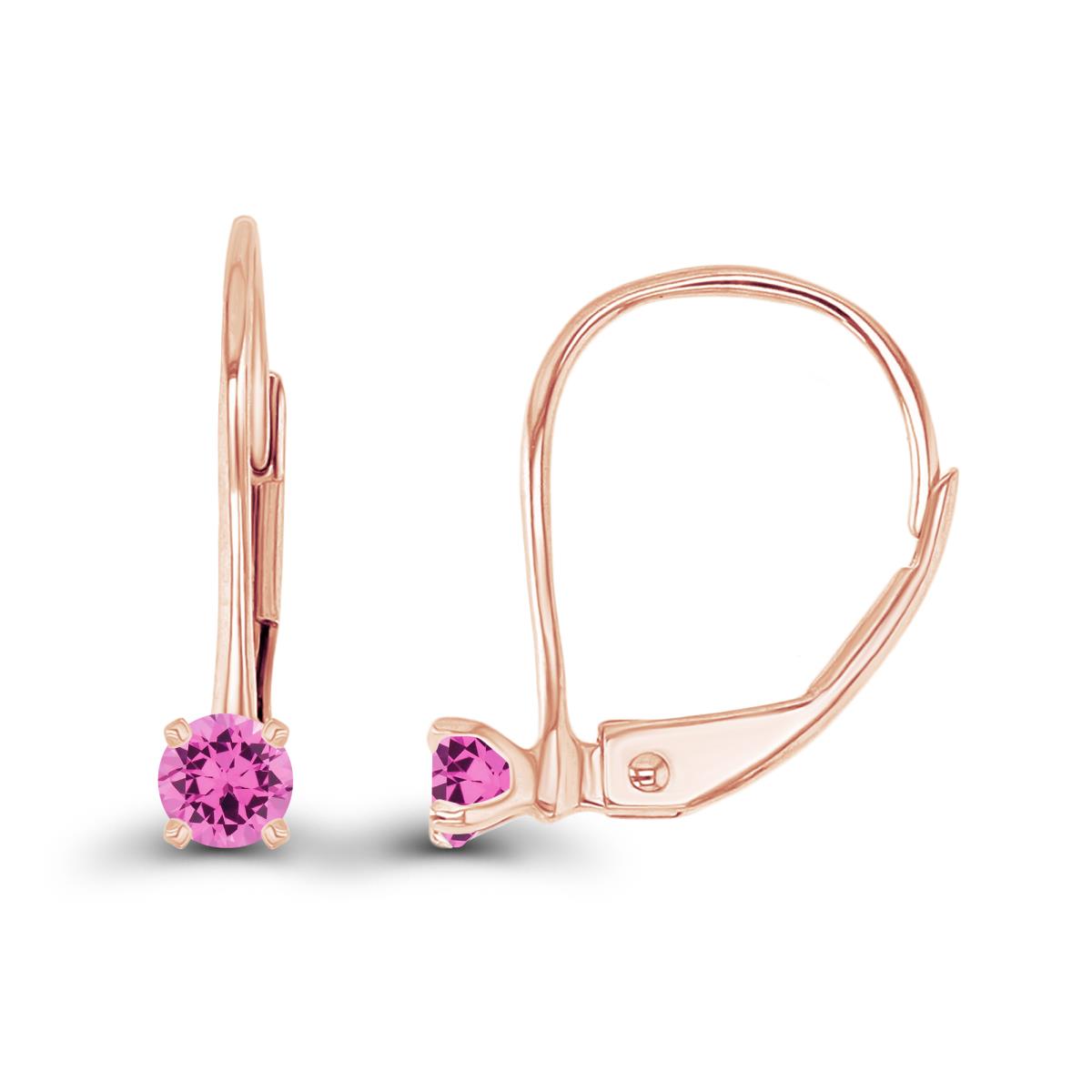 14K Rose Gold 3mm Created Pink Sapphire LeverBack Earring