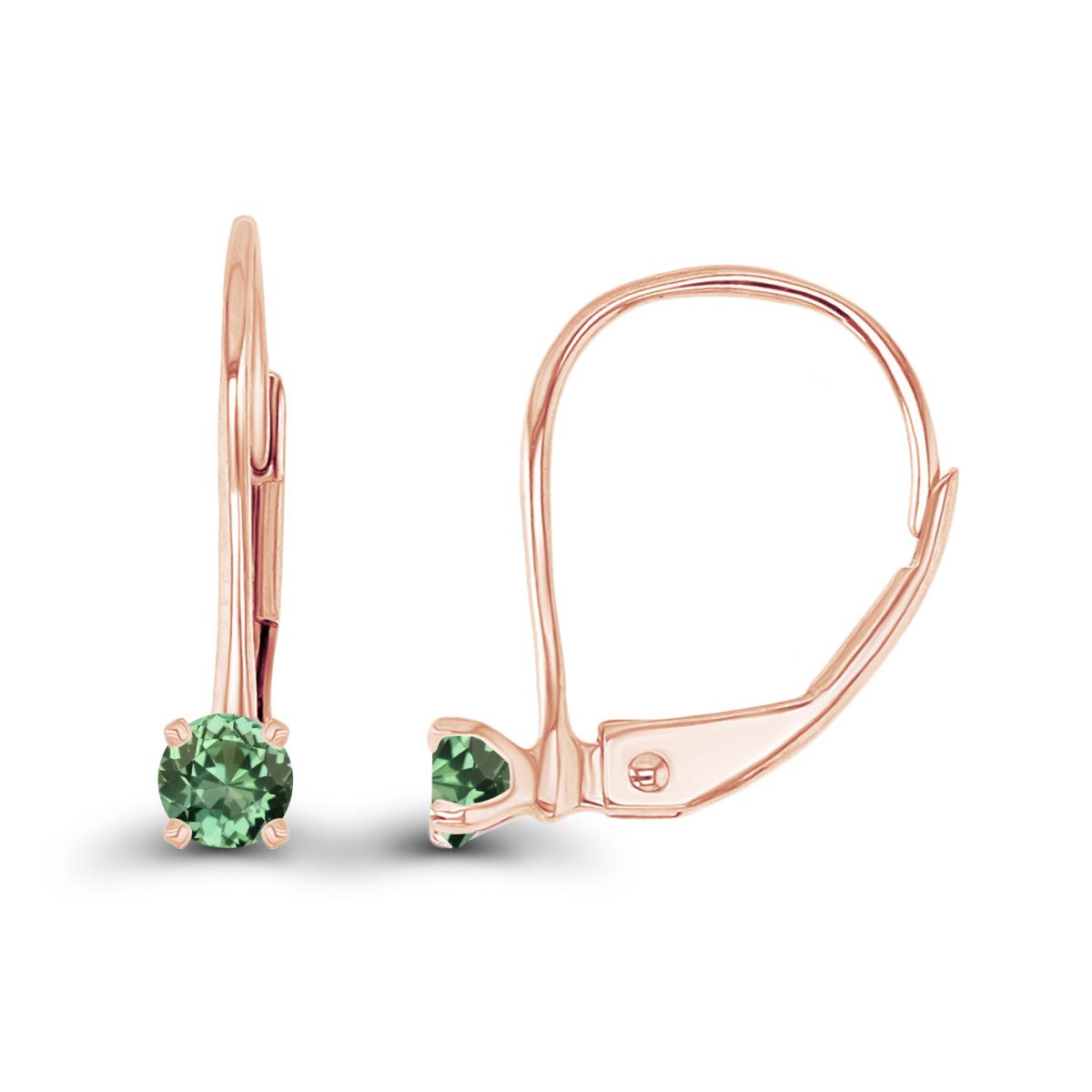 14K Rose Gold 3mm Created Green Sapphire LeverBack Earring