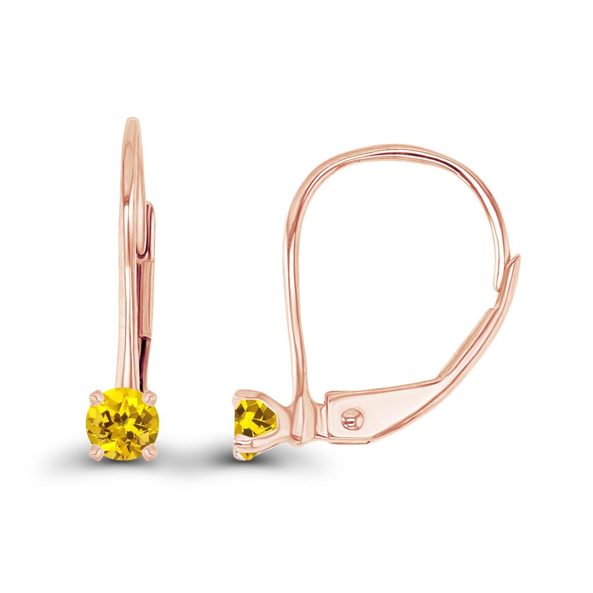 14K Rose Gold 3mm Created Yellow Sapphire LeverBack Earring