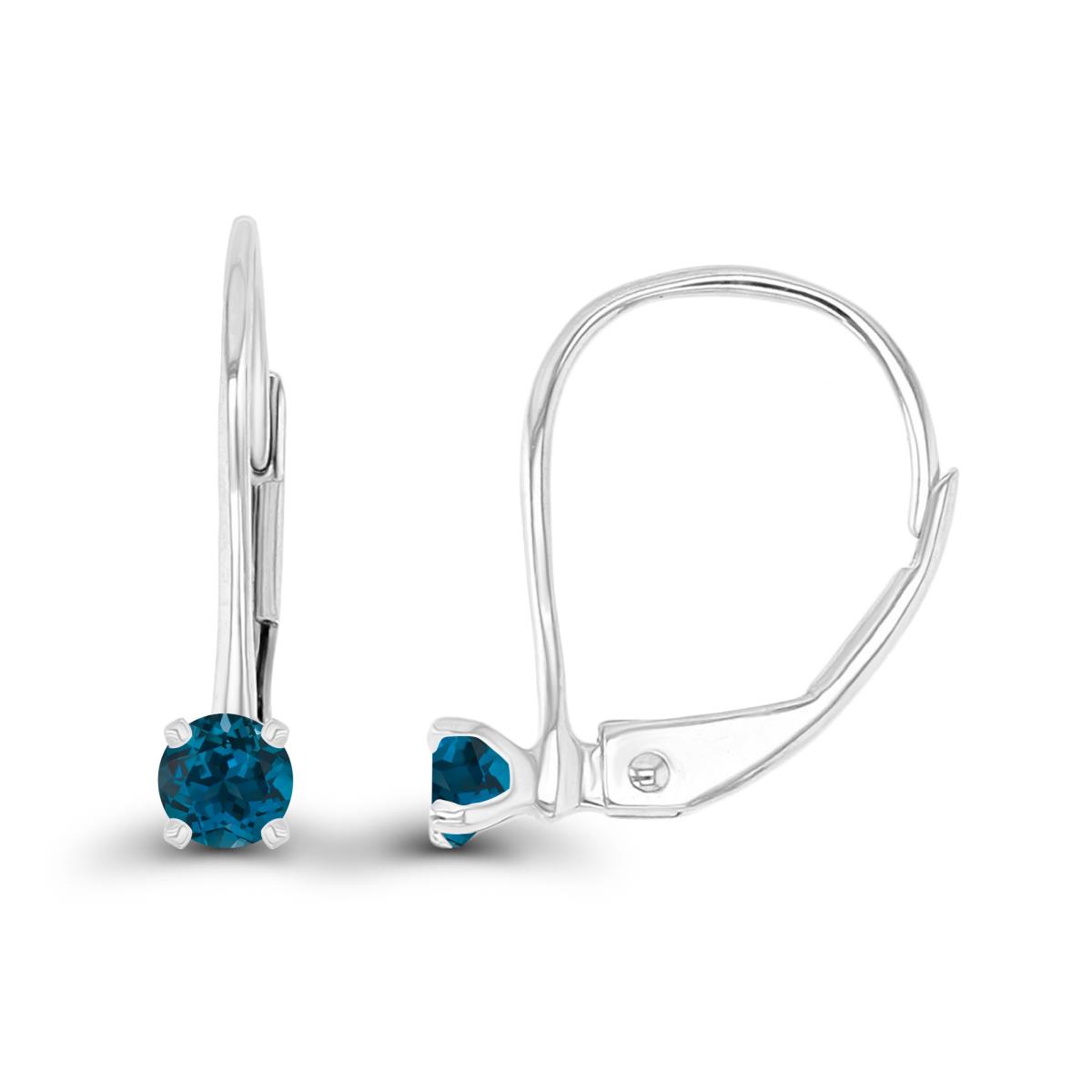 Sterling Silver Rhodium 3mm London Blue Topaz LeverBack Earring