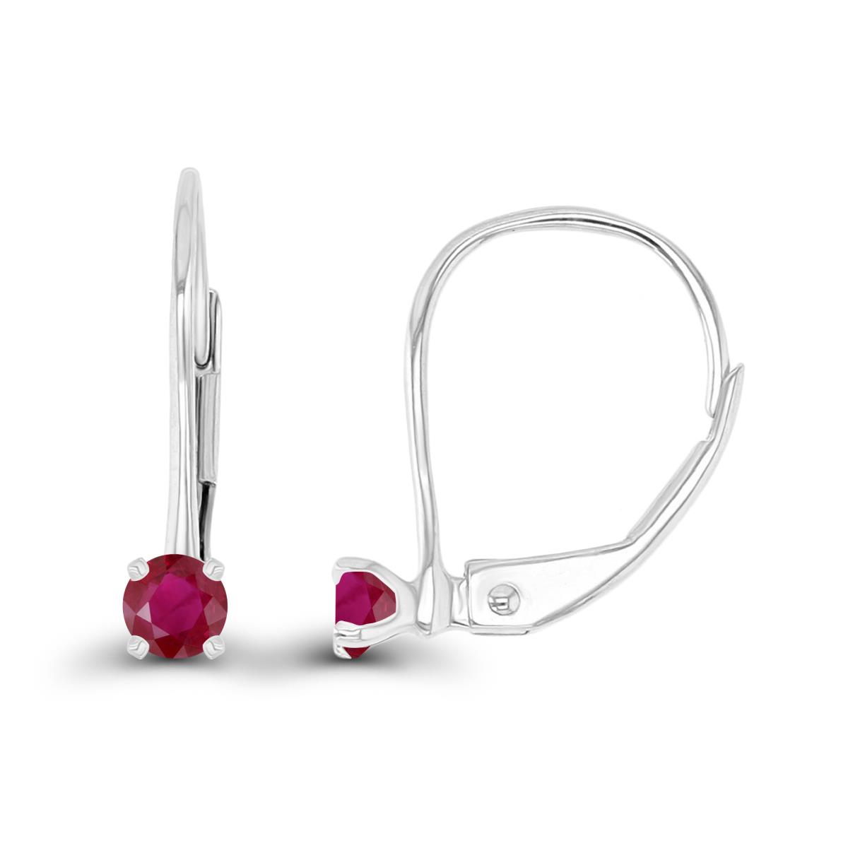 Sterling Silver Rhodium 3mm Ruby LeverBack Earring