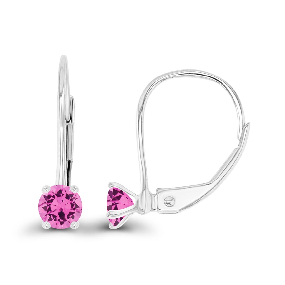 14K White Gold 4mm Created Pink Sapphire LeverBack Earring