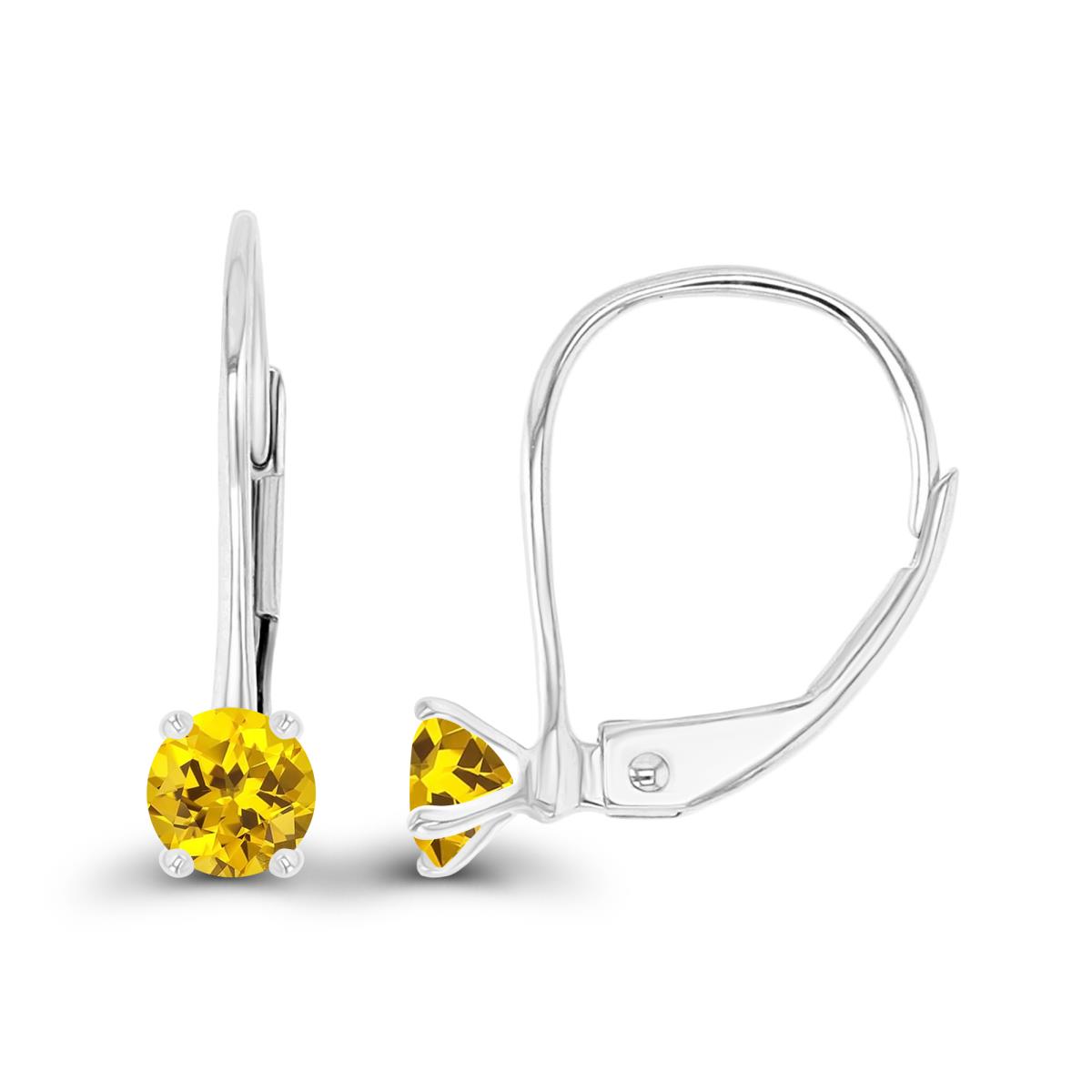 14K White Gold 4mm Created Yellow Sapphire LeverBack Earring