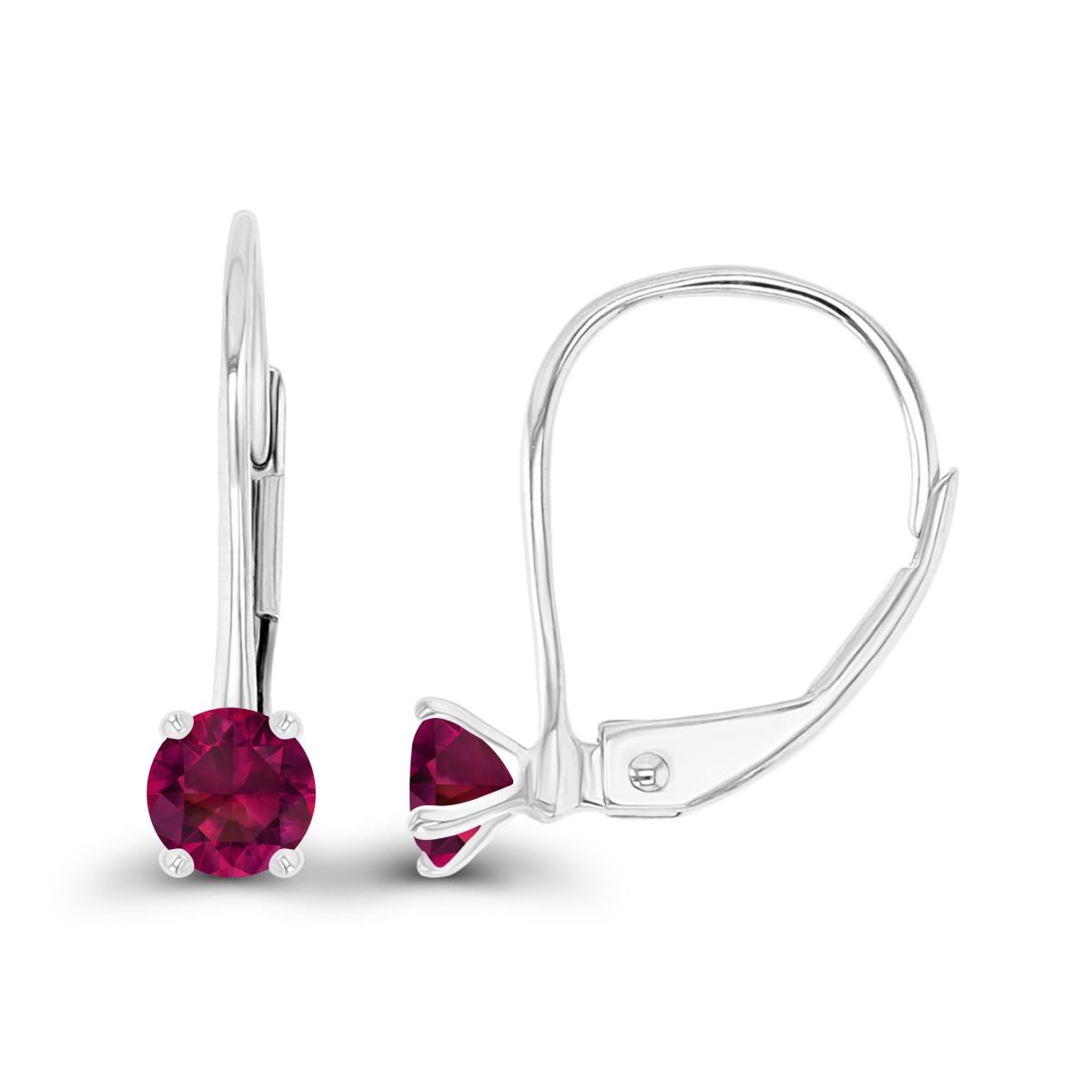 14K White Gold 4mm Created Ruby LeverBack Earring