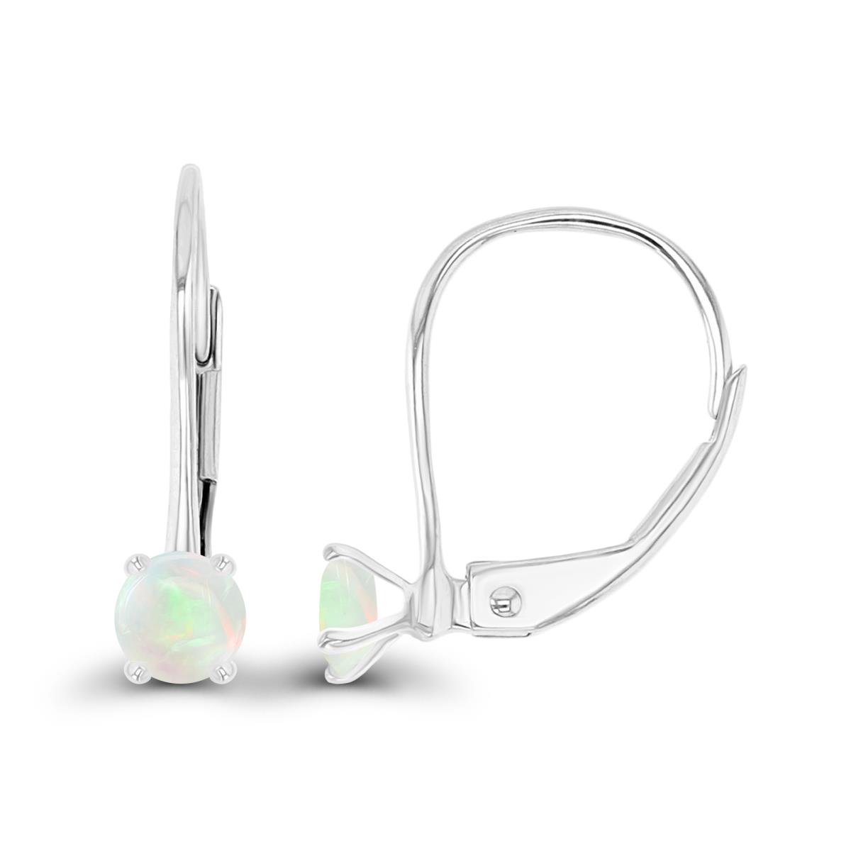 14K White Gold 4mm Opal LeverBack Earring