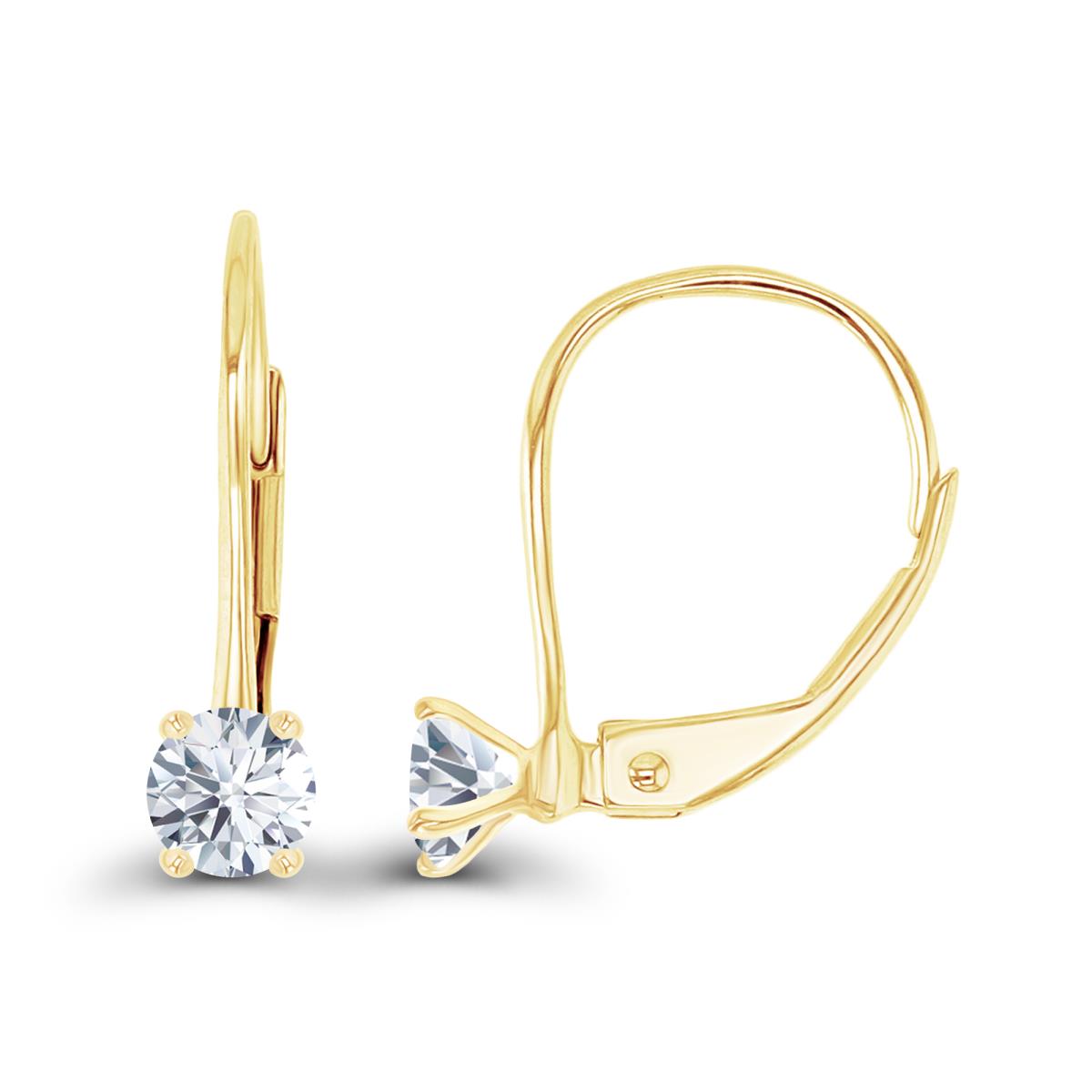 14K Yellow Gold 4mm Created White Sapphire LeverBack Earring