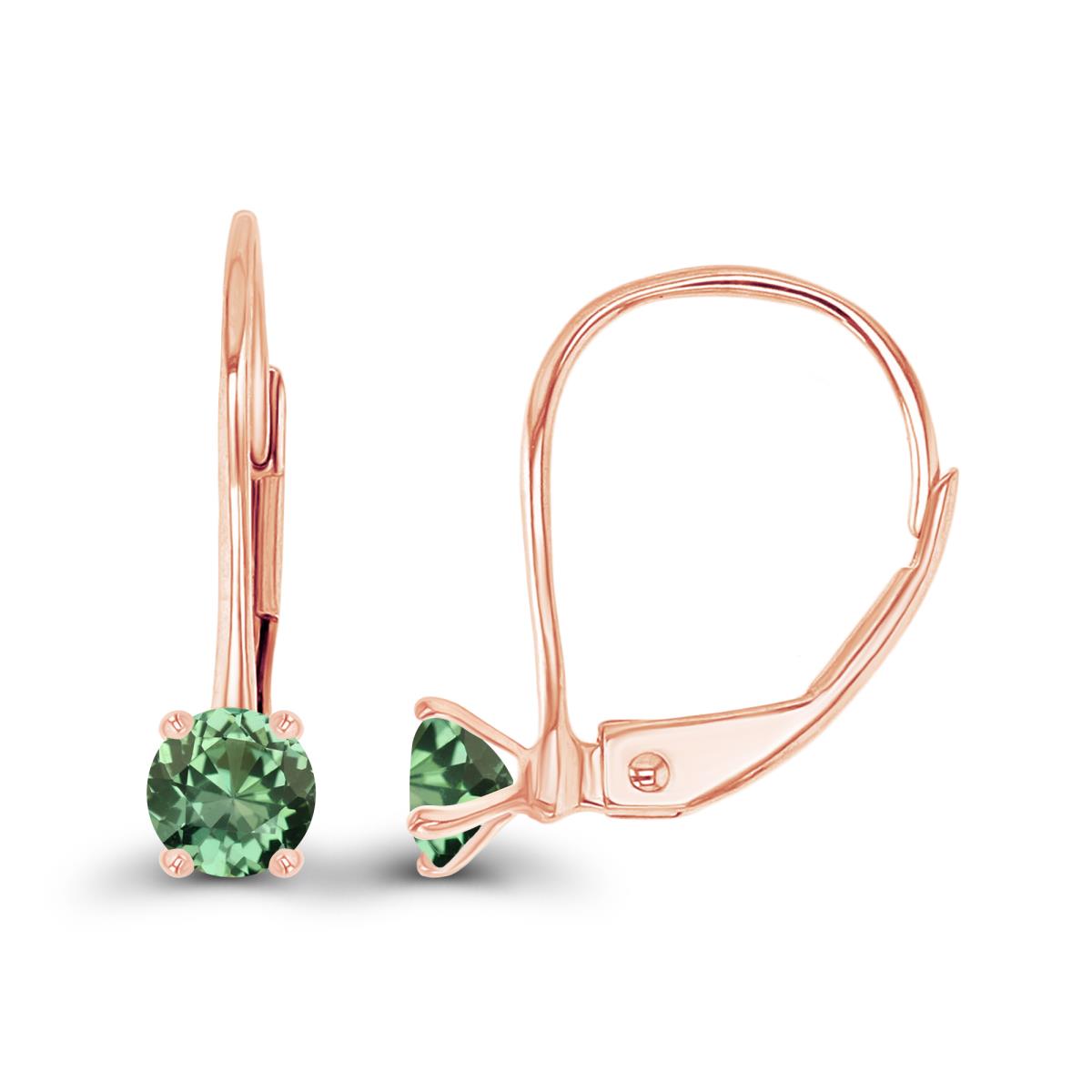 14K Rose Gold 4mm Created Green Sapphire LeverBack Earring