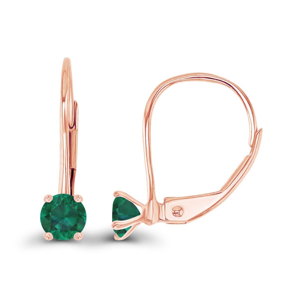 14K Rose Gold 4mm Created Emerald LeverBack Earring