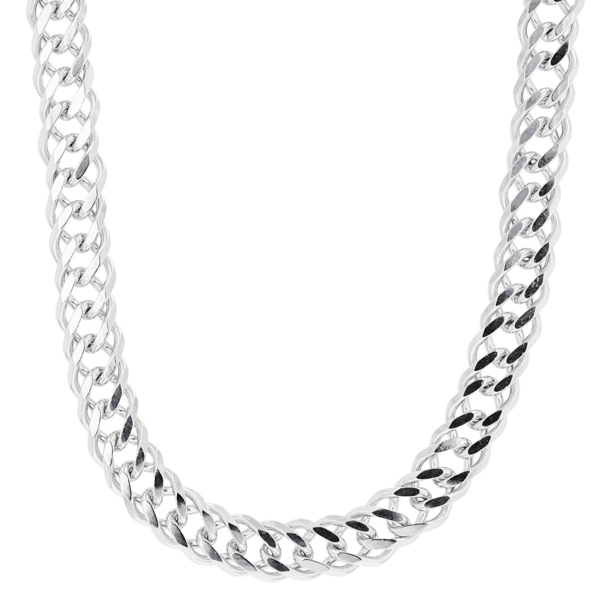 Sterling Silver Rhodium 8mm Double Cuban 20" Basic Chain