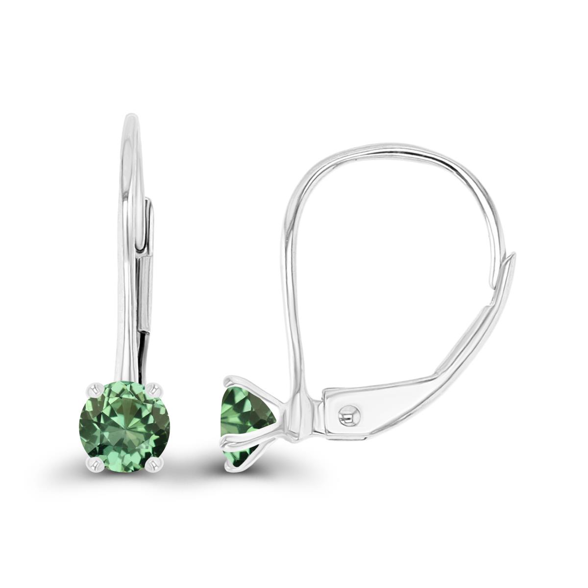 Sterling Silver Rhodium 4mm Created Green Sapphire LeverBack Earring