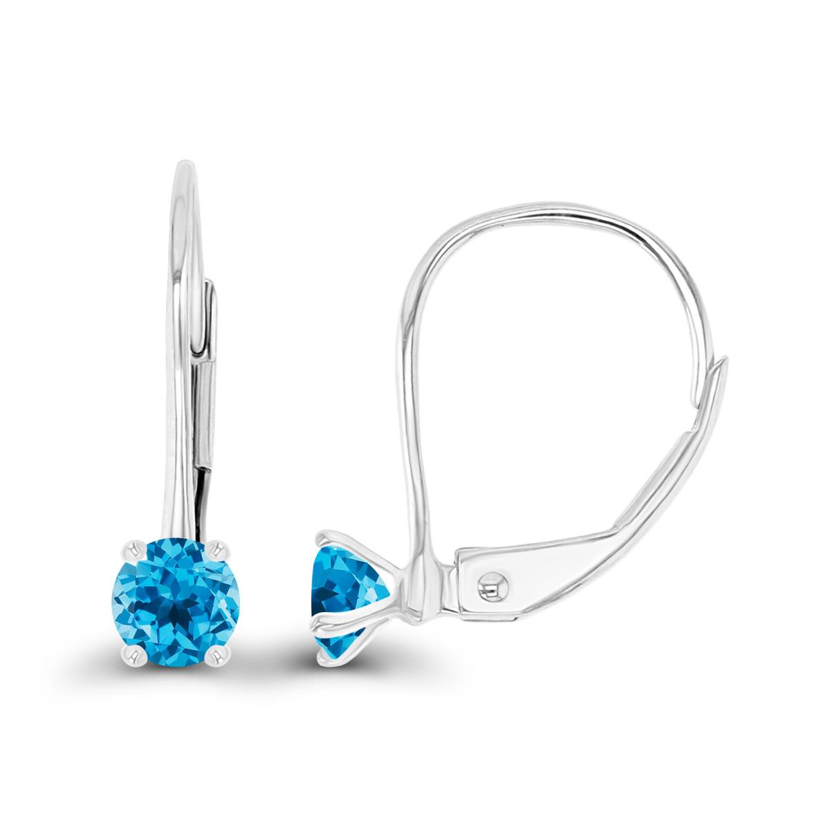 Sterling Silver Rhodium 4mm Swiss Blue Topaz LeverBack Earring