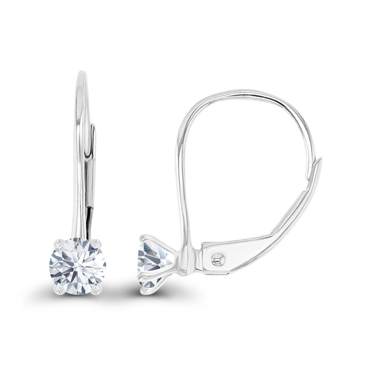 Sterling Silver Rhodium 4mm Created White Sapphire LeverBack Earring