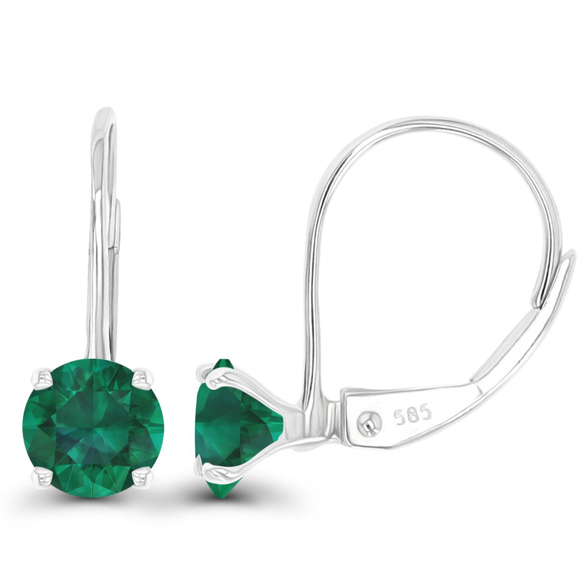14K White Gold 5mm Created Emerald LeverBack Earring
